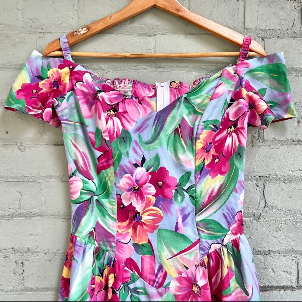Floral Off The Shoulder Basque Waist Midi Party Dress - Picture 7 of 9